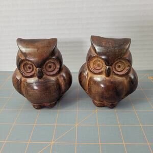 Pair of Bronze Metal Owl Heavy Paperweights Figurines